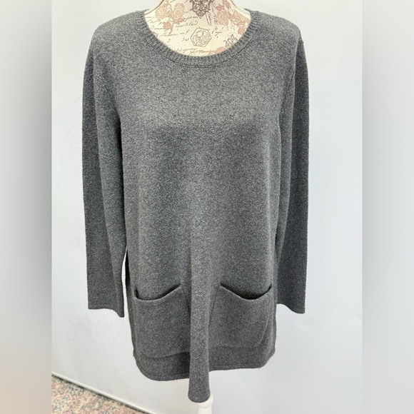 JASON WU Gray Crewneck tunic sweater with front pockets size L - Picture 9 of 13
